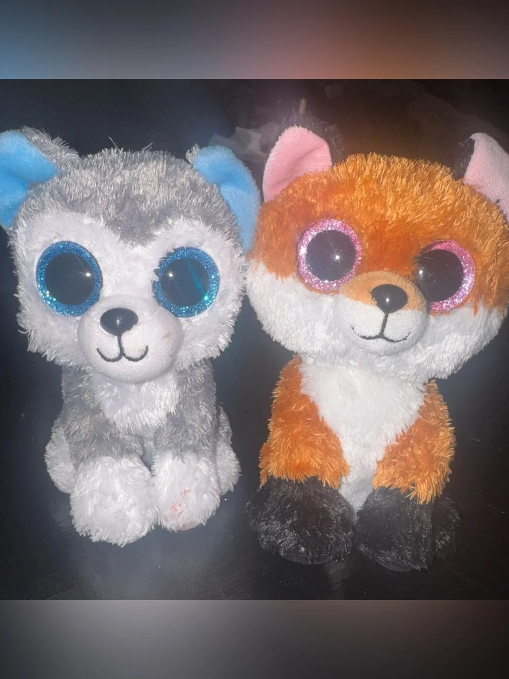Ty beanie boos - Slick the Fox and Slush the Husky.   Glitter eyes!